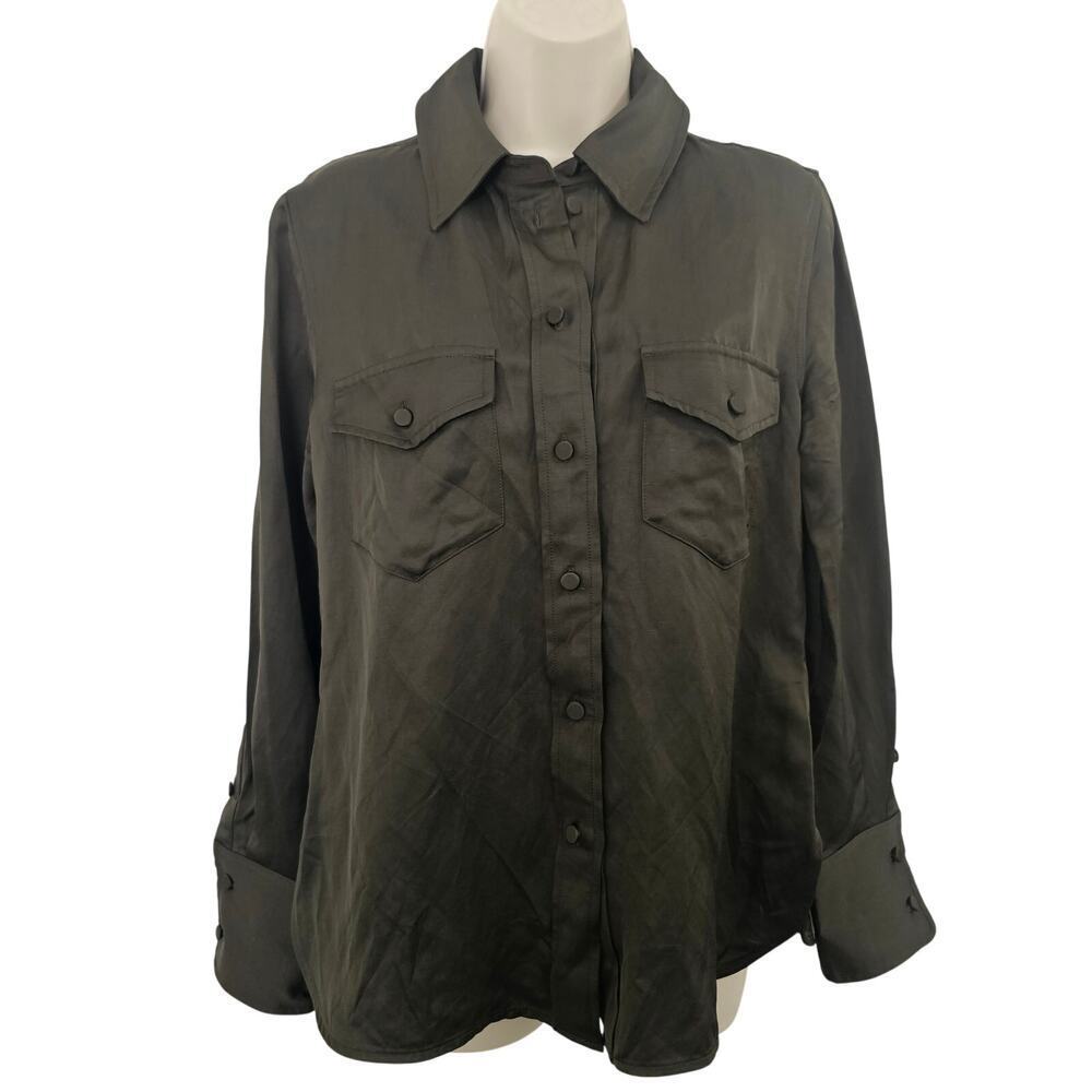 MADEWELL Western Shirt in Linen Blend Mossy Umber Size 4